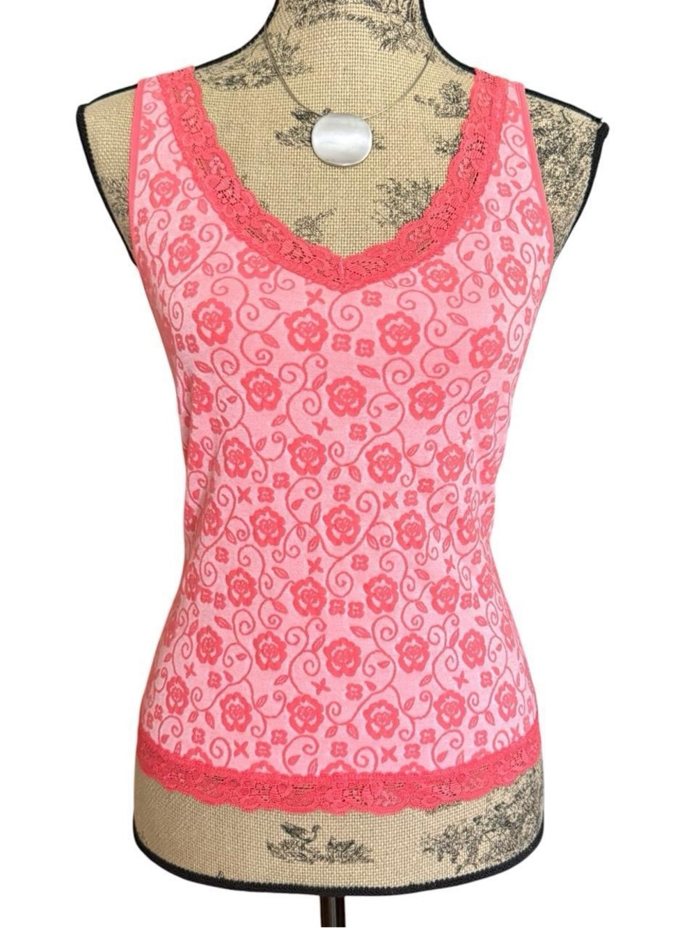 Y2K Lace Trim Floral Cami Top Size L